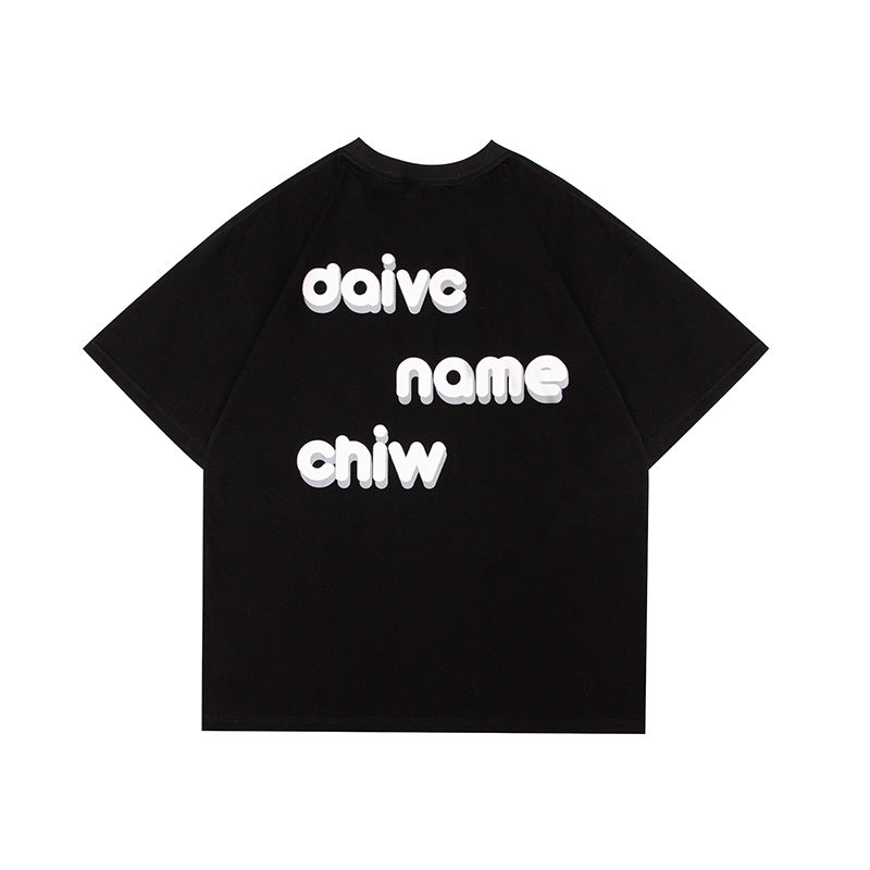 Men T Shitrs Large Letter Printed Round Neck