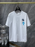 CHH Chrome Hearts T Shirts Heavy Industry Color Leather Patchwork Cross Contrast Color Short Sleeve