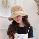 Women Bucket Hat Bowknot Wavy Edge Bucket Hat