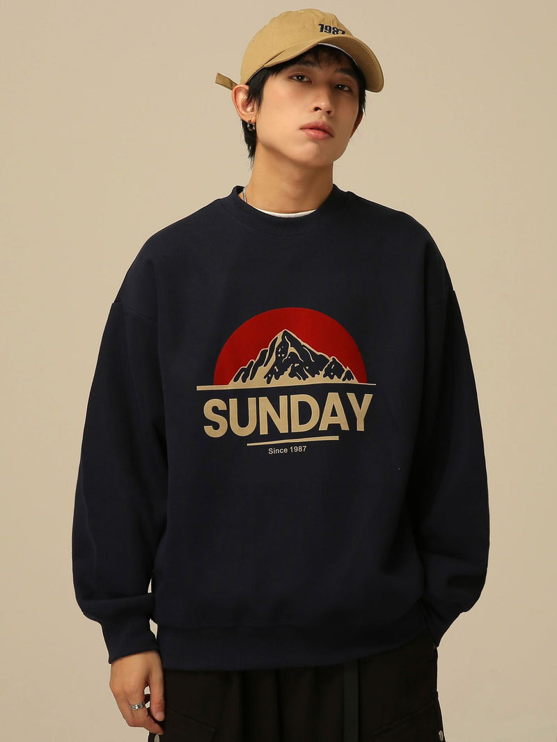 Men Sweatshirts Retro Crew Neck Sweater Loose Slimming