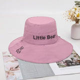 Women Bucket Hat Wide Brim Bear English Embroidery Sunshade