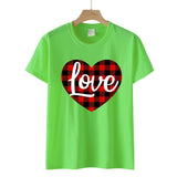 Valentine's Day T Shirt Love Letter Color Plaid Printed Pullover Short Sleeve Women's T-shirt