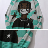 Men Sweater Cartoon Character Jacquard Sweater Men Loose Pullover