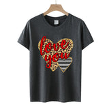 Valentine's Day T Shirt Love You Heart Printing Pullover Cotton Short Sleeve Women's T-shirt