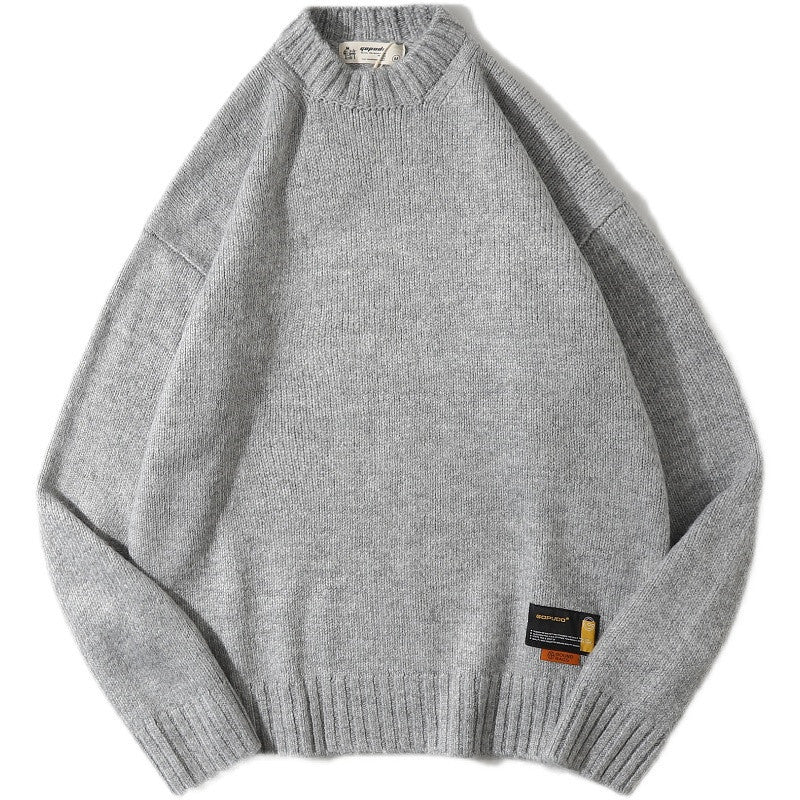 Man Fall Outfis Autumn Solid Color Simple Round Neck Sweater Casual Cotton Knitwear