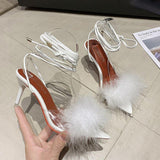 High Heels Ladies Sandals Plus Size High Heel Stiletto Heel Hairy Ball Strap Sexy Sandals