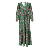Kendall Jenner Wedding Guest Dress Fashion Printing Lantern Long Sleeve V-neck Backless Stitching