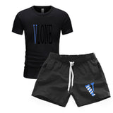Vlone T Shirts & Shorts 2 Piece Set Men'S Short Sleeve Sports Beach Shorts Round Neck T-Shirt