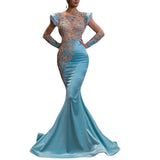 Long Homecoming Dresses Blue Fishtail Dress Banquet Evening Dress for Women