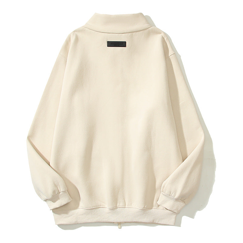 Cardigan Baseball Jacket Fog Letter Flocking Zipper Cardigan Stand Collar Sweater