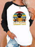 Halloween Costumes Halloween Pattern Printing Capless Round Neck Contrast Color Sweatshirt Female