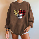 Valentine's Day T Shirts Couples Leopard Plaid Heart Printing Women's Loose Sweater