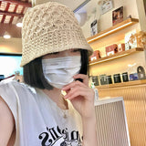 Women Bucket Hat Straw Hat Beach Sun-Proof Sun Protection Hollow out