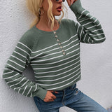 Women Pullover Knit Sweater Autumn and Winter Striped Pullover Fashion Sweater Top