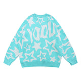 Men Sweater Letter Jacquard Sweater Men's Loose round Neck Sweater Trendy Brand Pullover