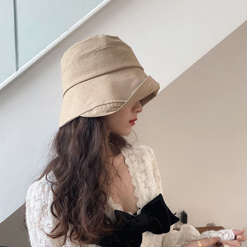 Women Bucket Hat Small Basin Sun Cloth Hat Big Head Circumference Sunshade