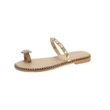 Women Open Toe Sandals Flats Pineapple Summer Pearl Rivets Flat Toe Ring Slippers