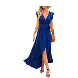 Emerald Green Dress Solid Color Short Sleeve Split Long Dress