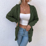 Women Cardigan Knit Sweater Autumn and Winter Hooded Sweater Cardigan Sweater Women's Coat