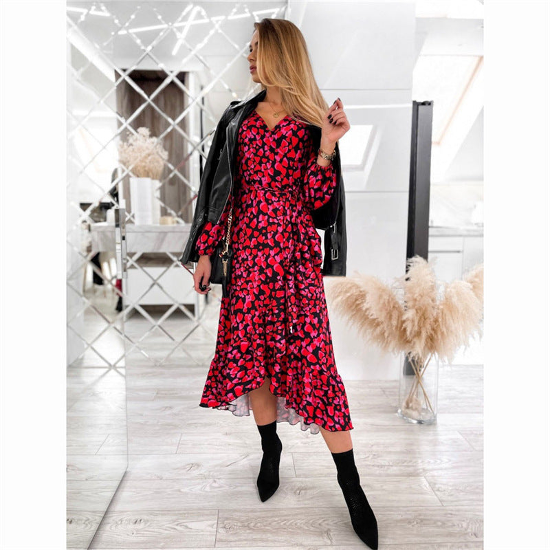 Kendall Jenner Wedding Guest Dress Printed V-neck Long Sleeve