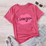 Valentine's Day T Shirts Couples Autumn I Love You Lips Cotton Pullover Short Sleeve T-shirt