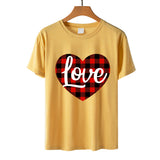 Valentine's Day T Shirt Love Letter Color Plaid Printed Pullover Short Sleeve Women's T-shirt