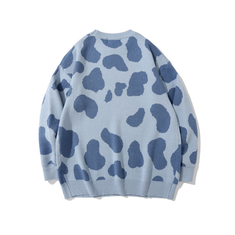 Men Sweater Cartoon Giraffe Brocade Sweater Men Loose Crew Neck Top