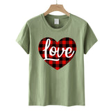 Valentine's Day T Shirt Love Letter Color Plaid Printed Pullover Short Sleeve Women's T-shirt