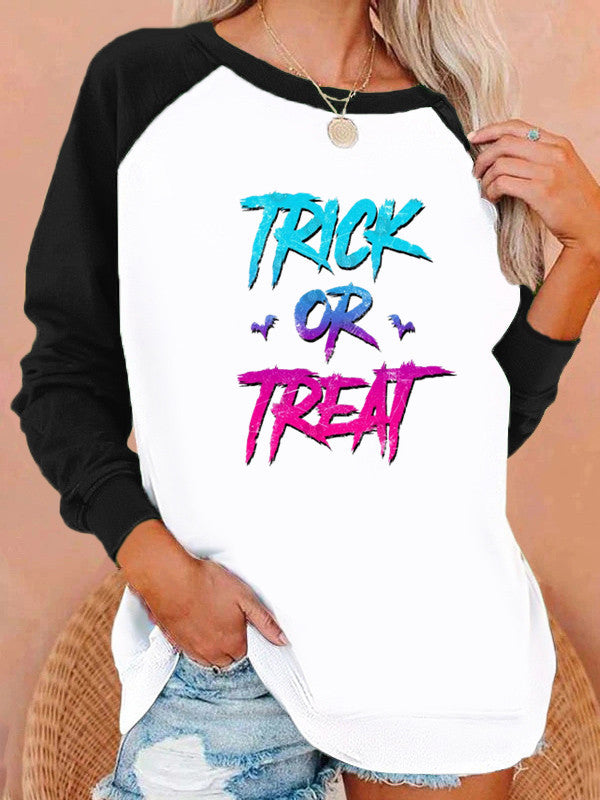 Halloween Costumes Letter Printing Capless Round Neck Contrast Color Sweatshirt Women