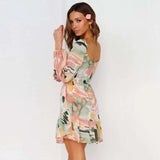 Coachella Music Festival Outfits Spring and Summer Chiffon Printed Short Skirt Dress Puff Sleeve
