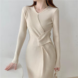 Long Sleeve Burgundy Dress Formal Woolen Skirt Long Dress Inner Sweater Women's Autumn and Winter Dress