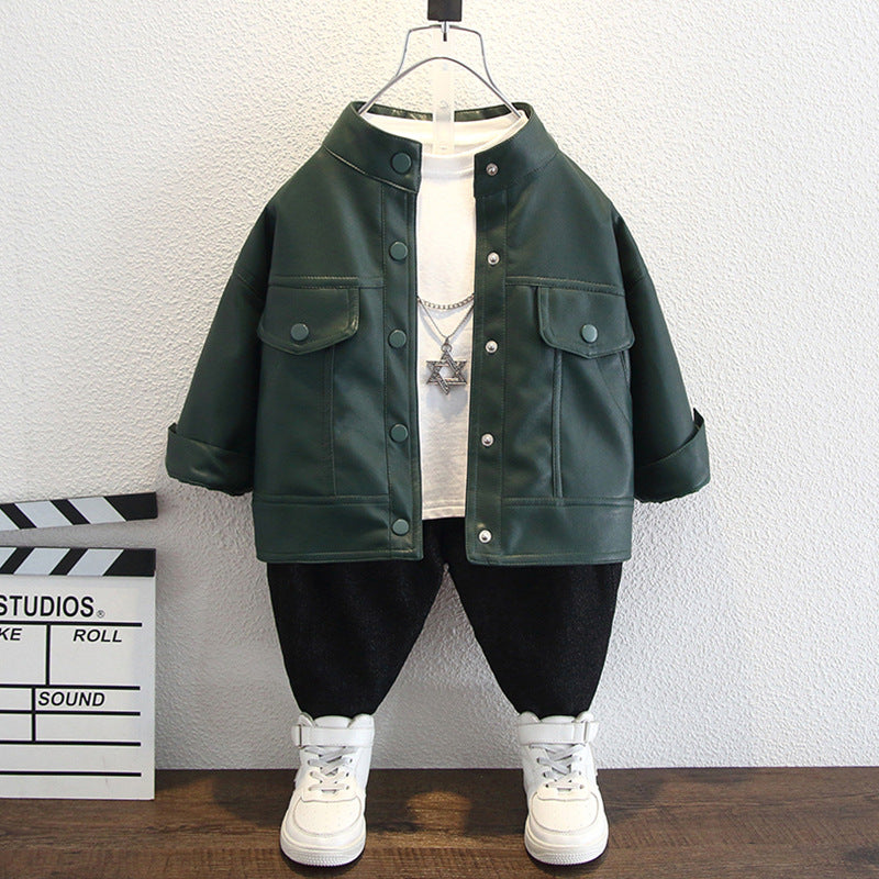 Toddler Boys Jackets Boy's Leather Jacket Coat Casual Spring and Autumn
