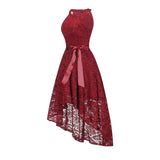 Burgundy Dress Formal Lace Swing Dovetail Evening Dress Belt Slim Dress