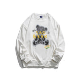 Man Fall Outfis Autumn Cartoon Bear Printed Crew Neck Sweatshirt Male Hip Hop Loose Casual Bottoming Shirt