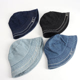 Denim Bucket Hat Fishing Cap Cotton Print Fisherman Hat Fashion Retro Alphabet Embroidery Sunhat