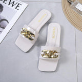 Women Open Toe Sands Flats Summer Metal Flat Ankle-Strap Sandals Fashion Flat-Heeled Slippers