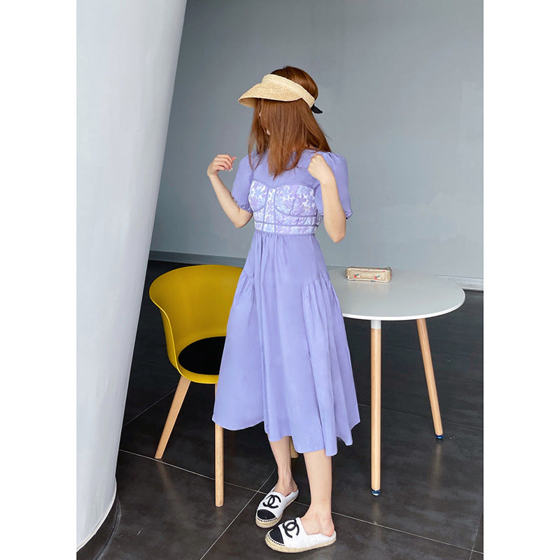 MIDI Mauve Wrap Dress Purple Puff Sleeve Dress Female