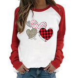 Valentine's Day T Shirt Long Sleeve Leopard Plaid Heart Printing