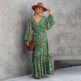 Kendall Jenner Wedding Guest Dress Fashion Printing Lantern Long Sleeve V-neck Backless Stitching