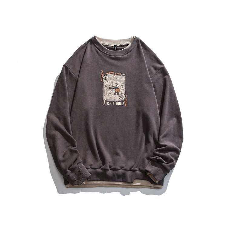 Crew Neck Sweatshirts for Men Men's Autumn round Neck Set Printed Bottoming Shirt Men's