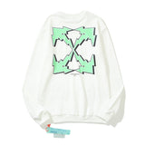 Off White Sweatshirts Autumn And Winter Green Lightning Arrow Pattern Round Neck Sweater