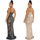Skin Tight Long Dresses Sexy Spaghetti Straps Chest Wrap Mesh Long Dress Dress