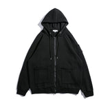 Man Fall Outfis Autumn Leisure Loose Tup Cardigan Multi-Pocket Hooded Street Sweater