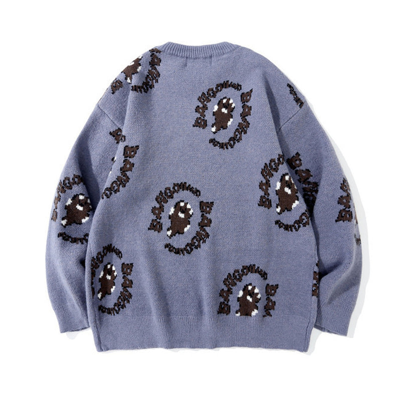 Men Sweater Cartoon Jacquard Sweater Men's Loose Pullover
