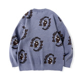 Men Sweater Cartoon Jacquard Sweater Men's Loose Pullover
