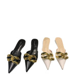 Finn Chain Pointed Toe Mule Big Metal  Women's Flat for Outdoors Soft Bottom Toe Cap Slippers Mules Shoes