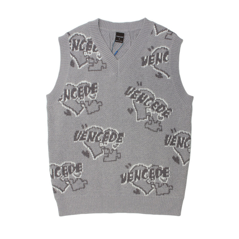 Men Sweater Heart Letter Jacquard V-neck Sweater Waistcoat Men's Sweater Vest