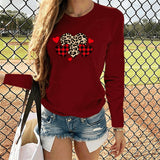Valentine's Day T Shirt Solid Color Long Sleeve Heart Printing Casual