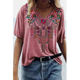 Modern Gypsy Outfits Romanian Gypsy Outfits Amazon Wish Independent Station Best Selling Women's Clothes 2021 Spring and Summer New Printed Ethnic Style V-neck Short Sleeve T-shirt