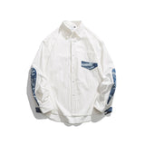 Man Fall Outfis Vintage Contrast Color Stitching Long-Sleeved Shirt Leisure Cargo Shirt